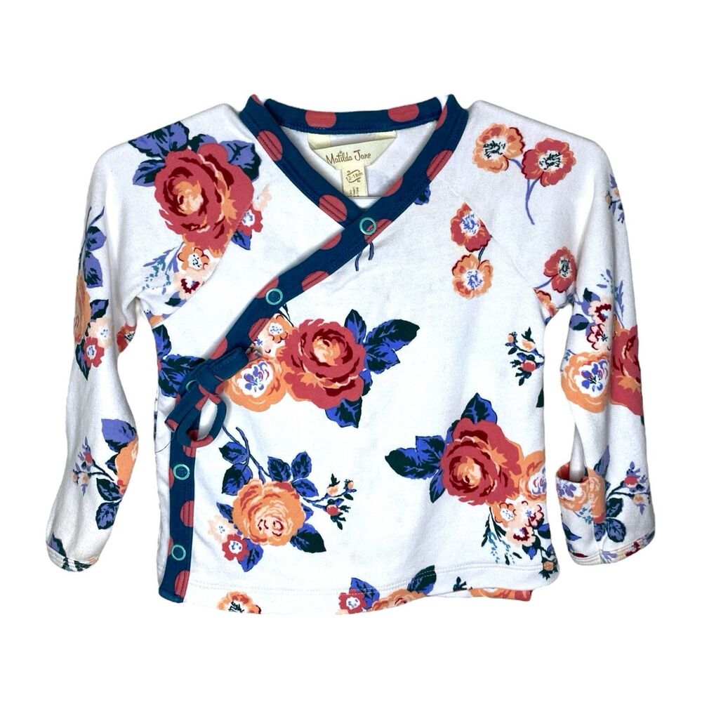 Matilda Jane Long Sleeve Foldover Floral Kimono Wrap Top Size 12-18M